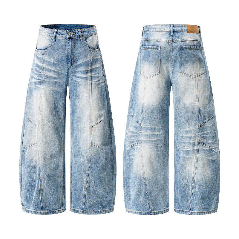 Unisex Extravagant wide Denim palazzo pants with dropped crotch and striking panel seams Mune Fashion
