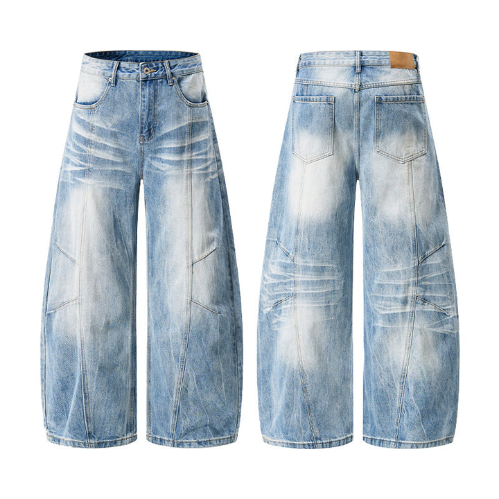 Unisex Extravagant wide Denim palazzo pants with dropped crotch and striking panel seams Mune Fashion