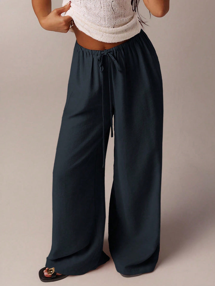 Ladies Wide Relax Pants made of Viscose-Linen Blend with Elastic Waistband and Drawstring Mune Fashion