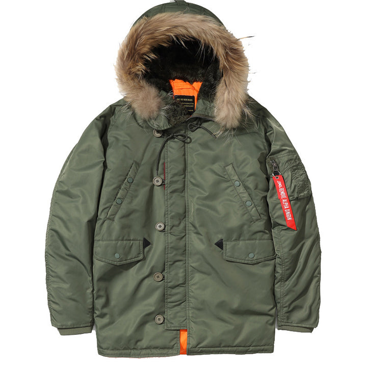 Men's expedition parka with detachable faux fur hood, thermal padding, and sleeve organizer Mune Fashion