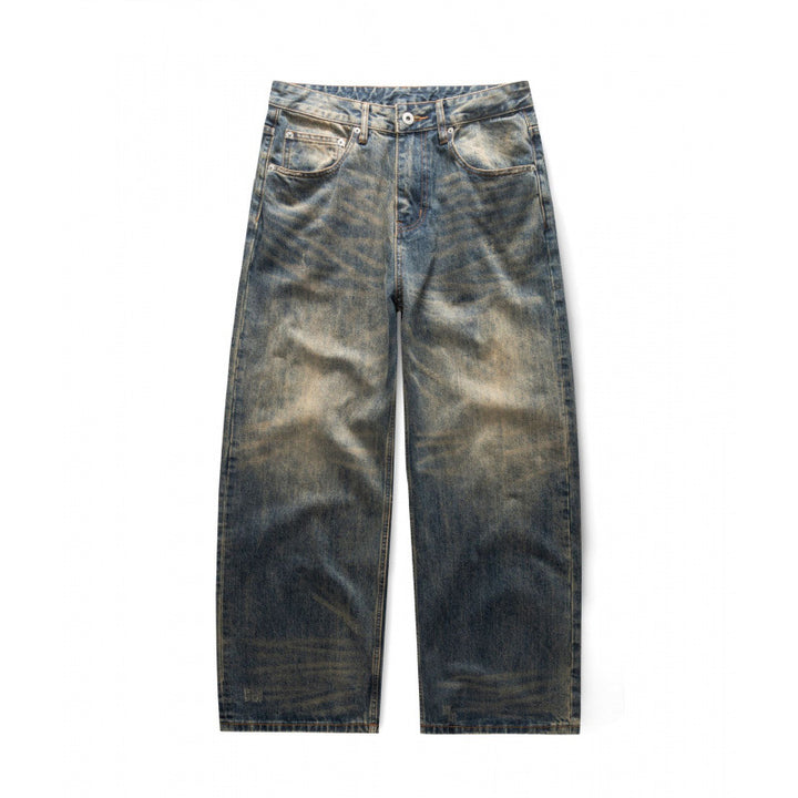 Men's Loose Straight Vintage Denim Jeans with Used Wash Mune Fashion