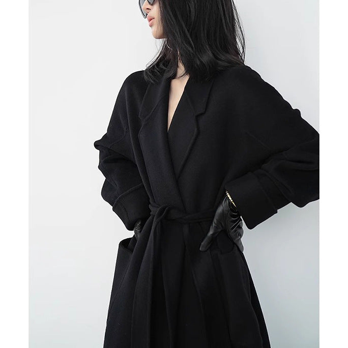 Ladies Elegant Wrap Coat with Waist Belt Mune Fashion