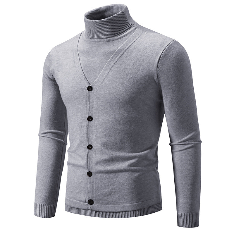 Men's Fine Turtleneck Sweater with Decorative Button Placket and Slim Silhouette Mune Fashion