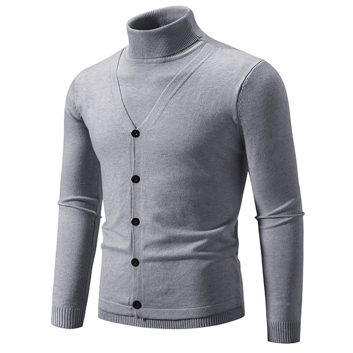Men's Fine Turtleneck Sweater with Decorative Button Placket and Slim Silhouette Mune Fashion