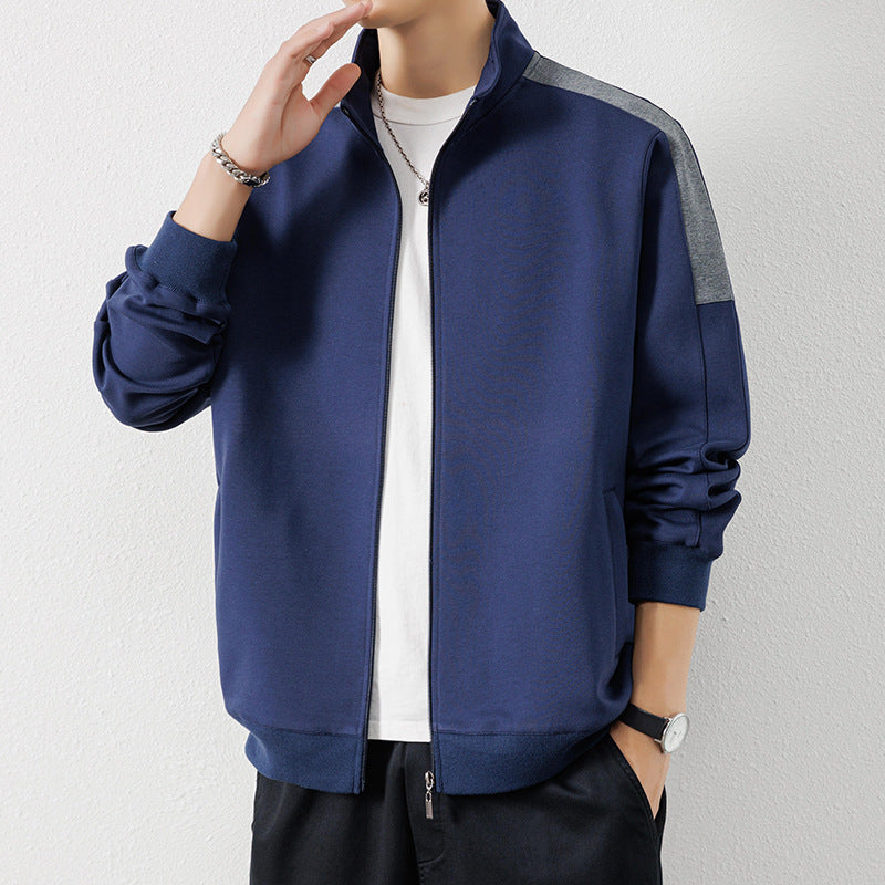 Men's Lightweight Zip Training Jacket in Minimal Style with Stand-Up Collar and Contrast Piping Mune Fashion