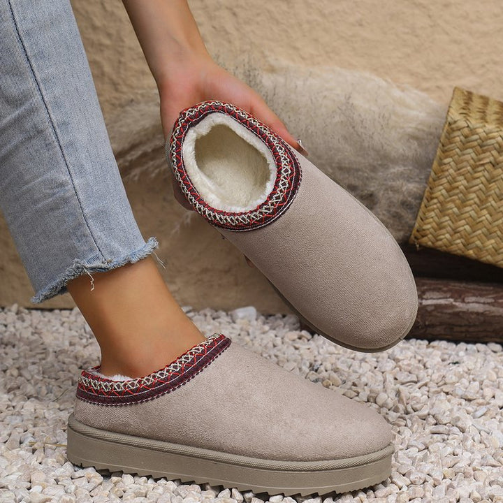 Women Padded Velour Slippers with Knitted Shaft Band and Profiled Platform Sole Mune Fashion