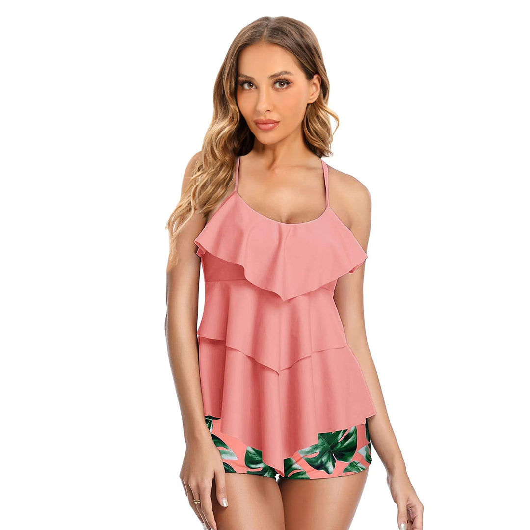 Ladies' tankini with flowing ruffle design and floral print Mune Fashion