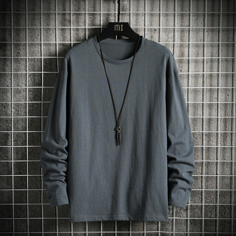 Men's Casual Cotton Basic Long Sleeve Shirt with Round Neck, Relaxed Fit and Reinforced Hem Processing Mune Fashion