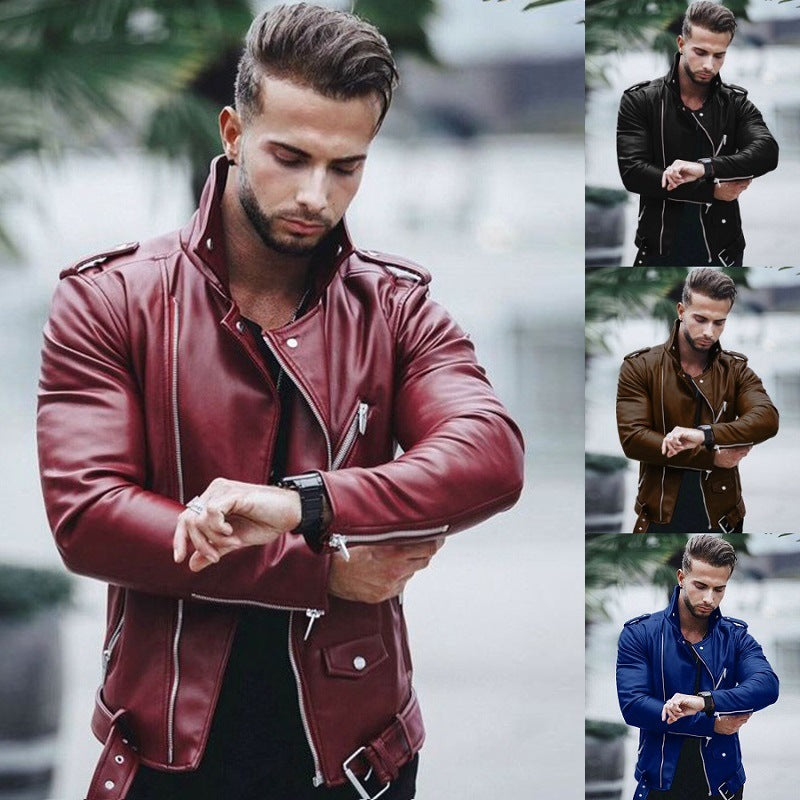 Men's stylish biker jacket made of faux leather with asymmetrical zipper and fitted cut Mune Fashion