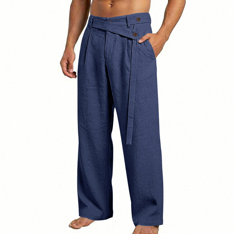 Men's wide linen pants with wrap waistband, high waist and casual leg Mune Fashion