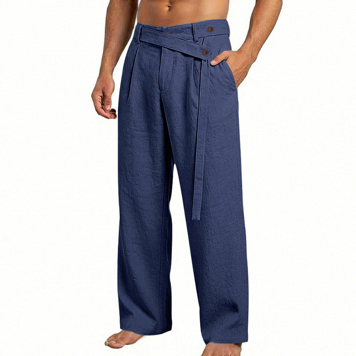 Men's wide linen pants with wrap waistband, high waist and casual leg Mune Fashion
