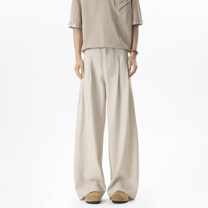 Men's Wide Linen Trousers with High Waist, Pleat & Relaxed Silhouette Mune Fashion