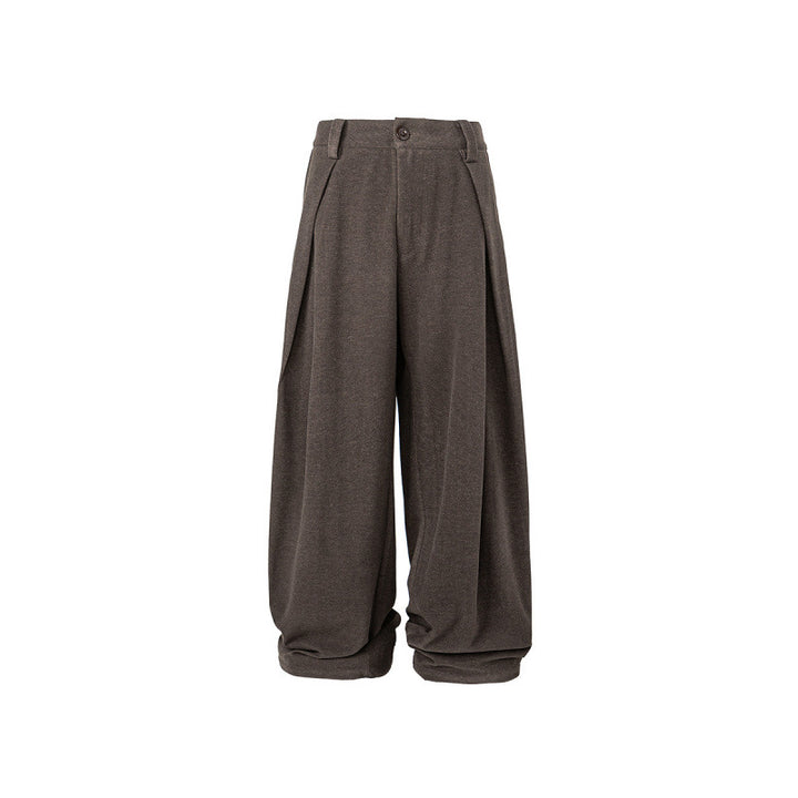 Women's Wide Palazzo Pants with High Waist, Pleats and Turned Hem Mune Fashion