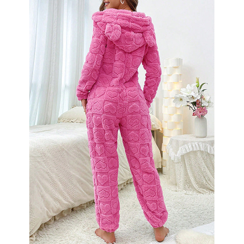 Women's Cozy Fleece Jumpsuit with Hood Mune
