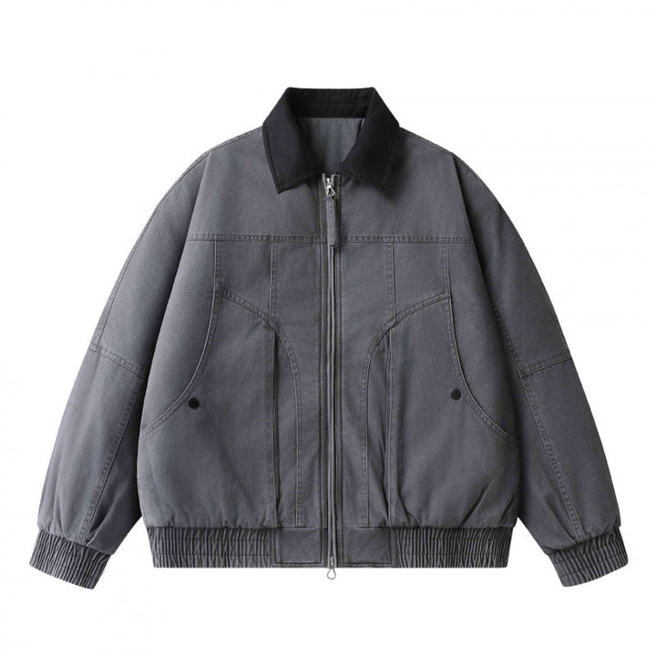 Men's Loose-Fit Worker Bomber Jacket made of Cotton Canvas with Contrast Collar and Drawstring Hem Mune Fashion