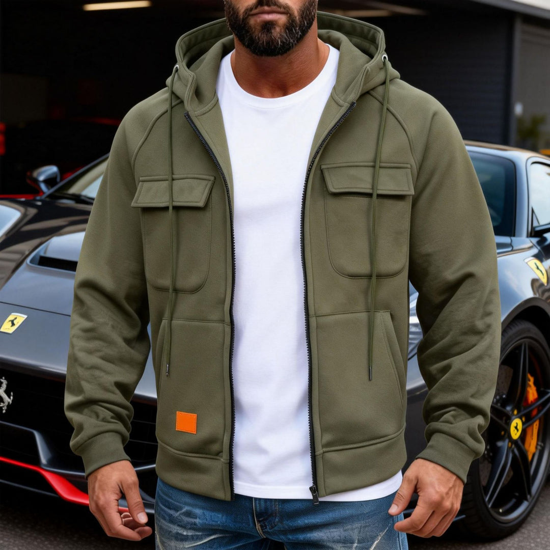 Men's hooded jacket with full zip, chest pockets and modern slim-fit silhouette Mune Fashion