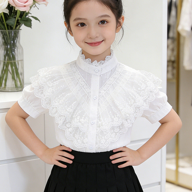 Girls elegant ruffle blouse with lace trim Mune Fashion