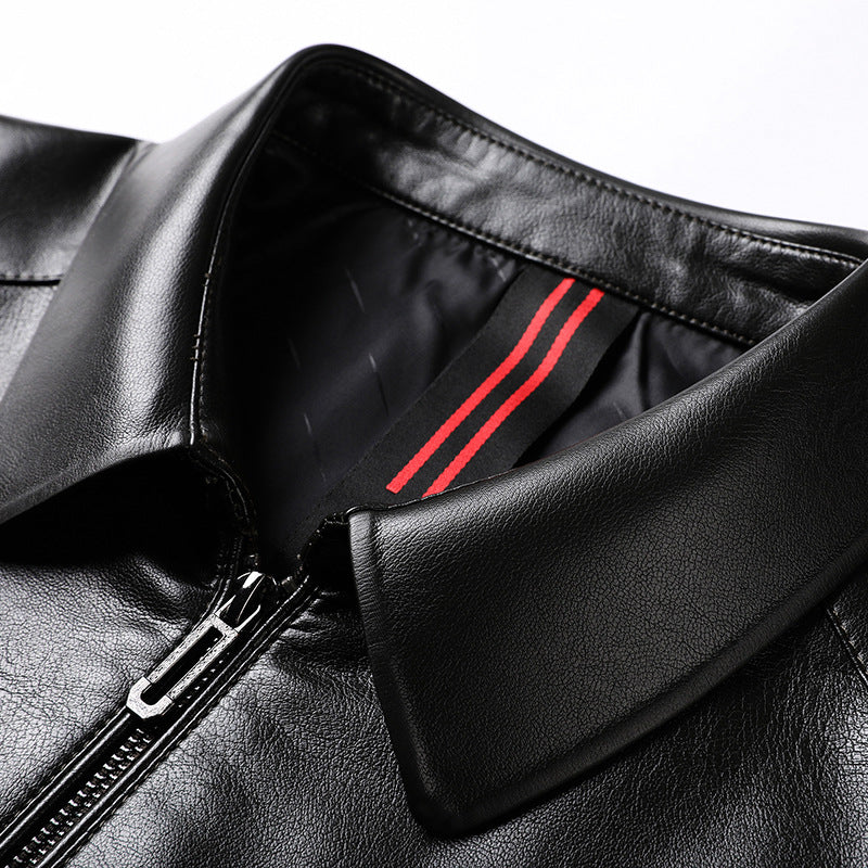 Men's Minimalist Smooth Leather Jacket with Shirt Collar and Tailored Fit Mune Fashion