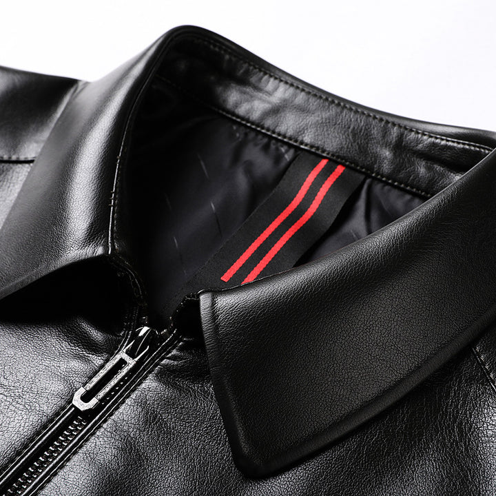 Men's Minimalist Smooth Leather Jacket with Shirt Collar and Tailored Fit Mune Fashion