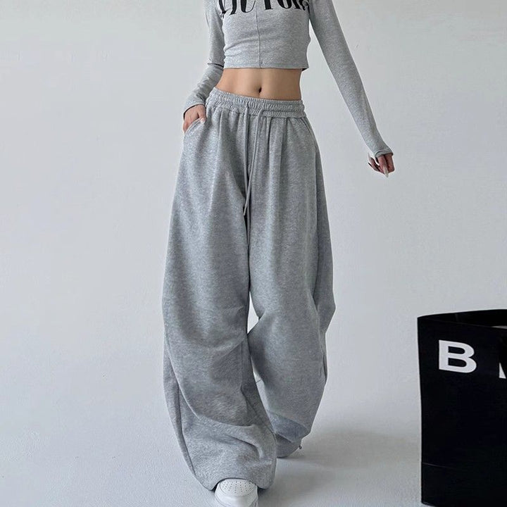 Women wide jogging pants with extra wide leg and drawstring waistband made of French Terry Mune Fashion