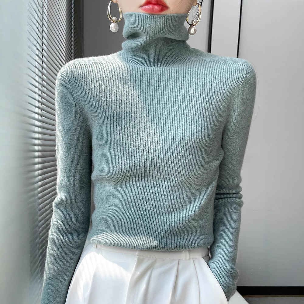 Women's Slim Roll Neck Sweater made of Cashmere Mix with Extra Long Sleeve Cuffs Mune Fashion