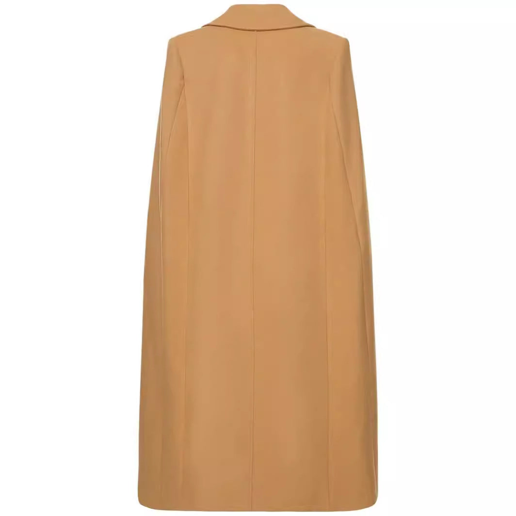 Women Cape-inspired Maxi long coat made of wool blend with narrow lapel Mune Fashion