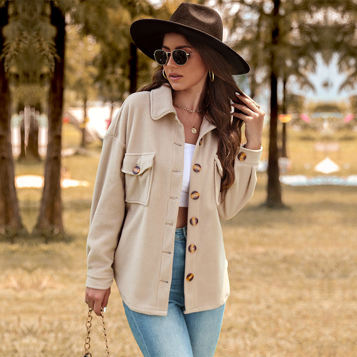 Women's Oversized Teddy Shacket with button placket, patch pockets, and soft lining Mune Fashion