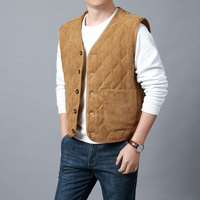 Men's Fashion Cord Waistcoat with Button Placket Mune Fashion