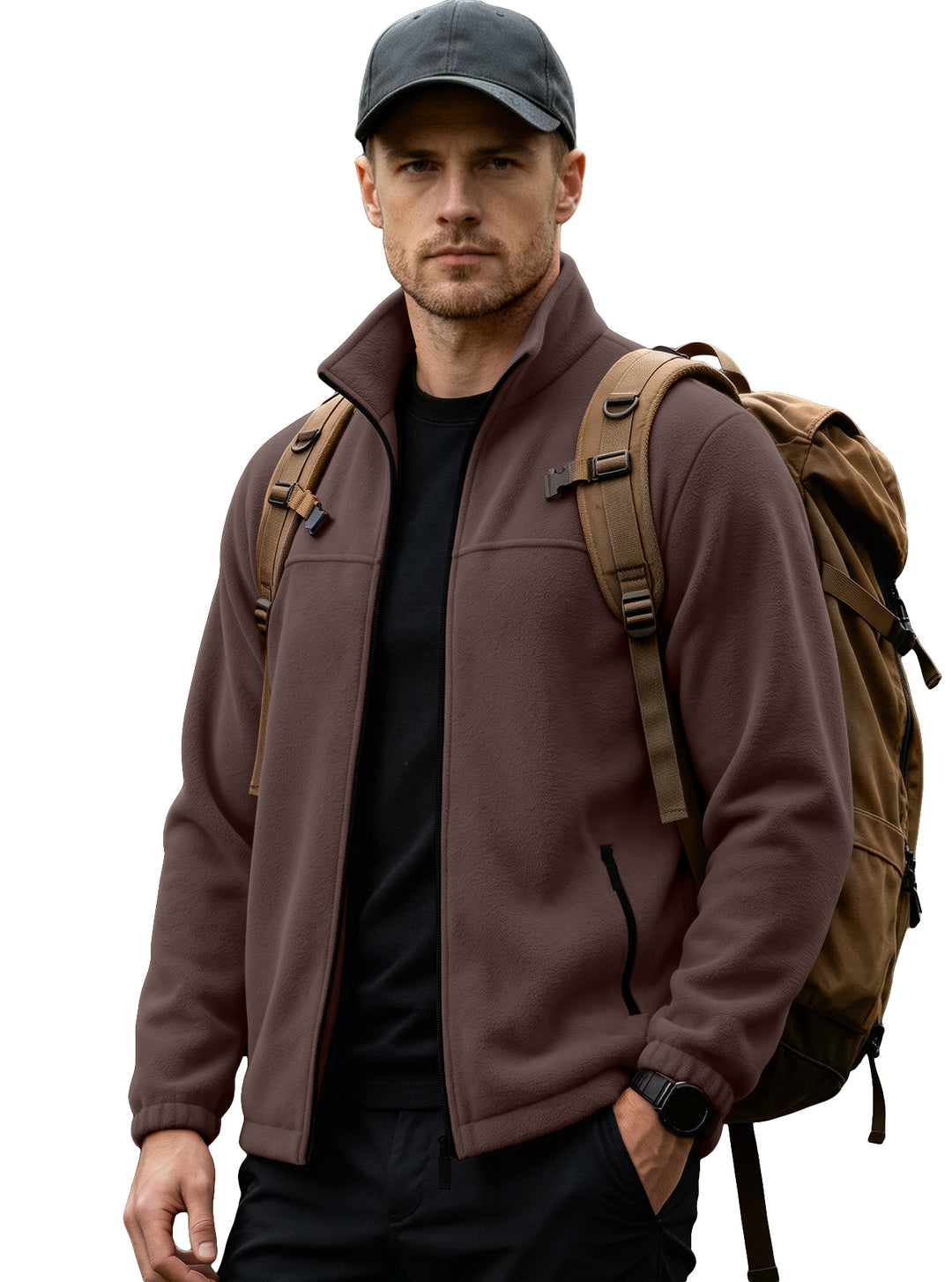 Men's Lightweight Outdoor Fleece Jacket with Stand-Up Collar and Zipper Pockets Mune Fashion