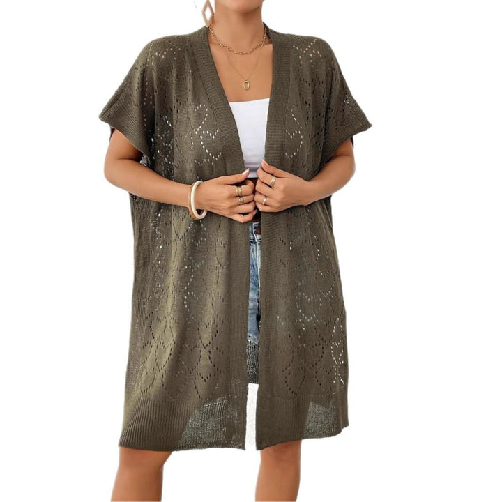 Ladies airy knit kimono with floral lace pattern Mune Fashion