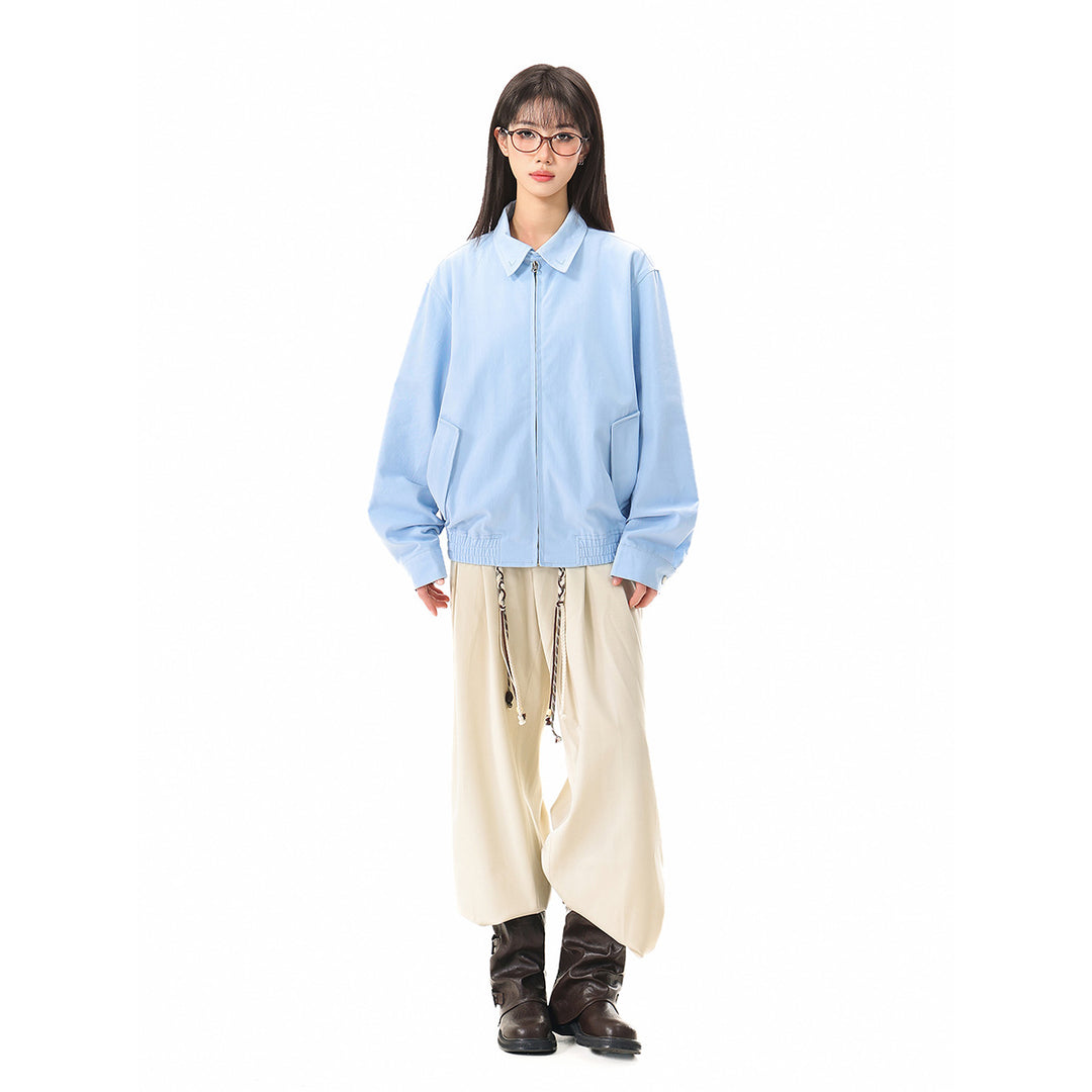 Unisex Light Boxy Blouson Jacket with Shirt Collar and Concealed Zipper Mune Fashion