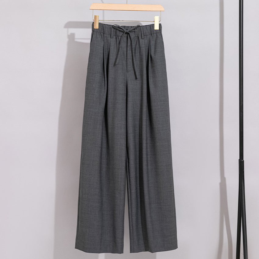 Women's Wide High-Waist Trousers with Drawstring and Crease Mune Fashion