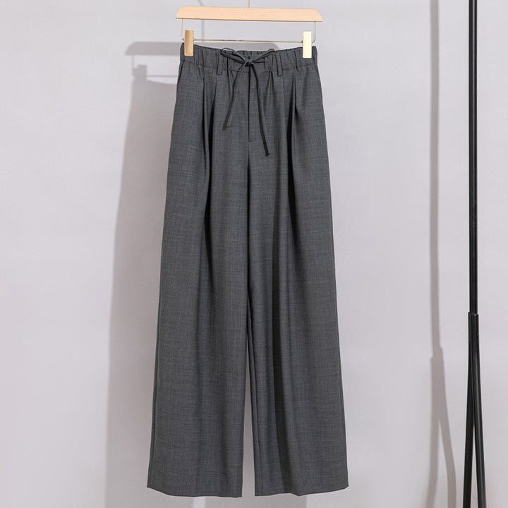 Women's Wide High-Waist Trousers with Drawstring and Crease Mune Fashion