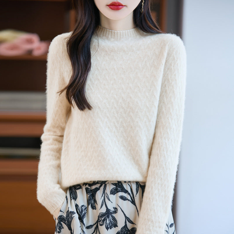 Women's Soft Fine Knit Sweater with Short Mock Neck, Light Mohair Look and Relaxed Silhouette Mune Fashion