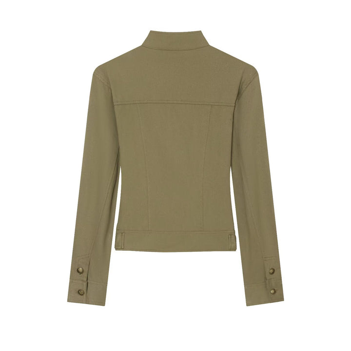 Women's military-inspired tailored field jacket with stand-up collar and decorative button placket Mune Fashion