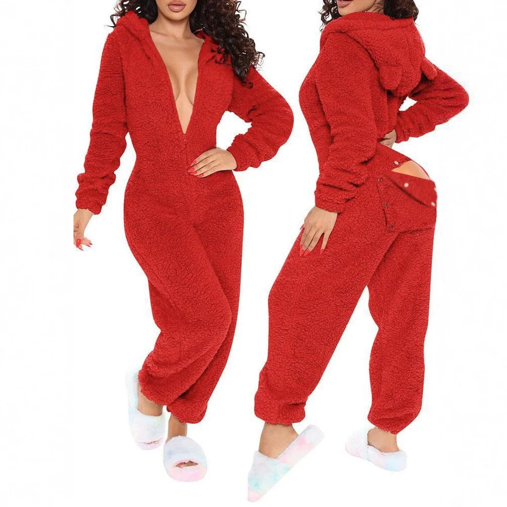Women's Fluffy One-Piece with Hood Mune Fashion