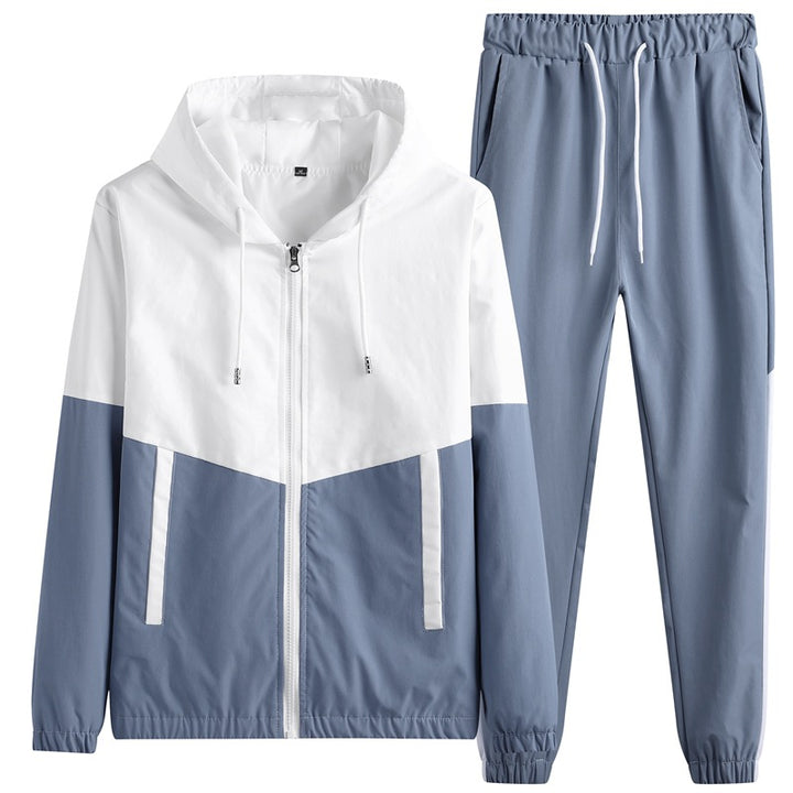 Men's Lightweight Colorblock Trackset with Hooded Windbreaker and Tapered Jogging Pants Mune Fashion