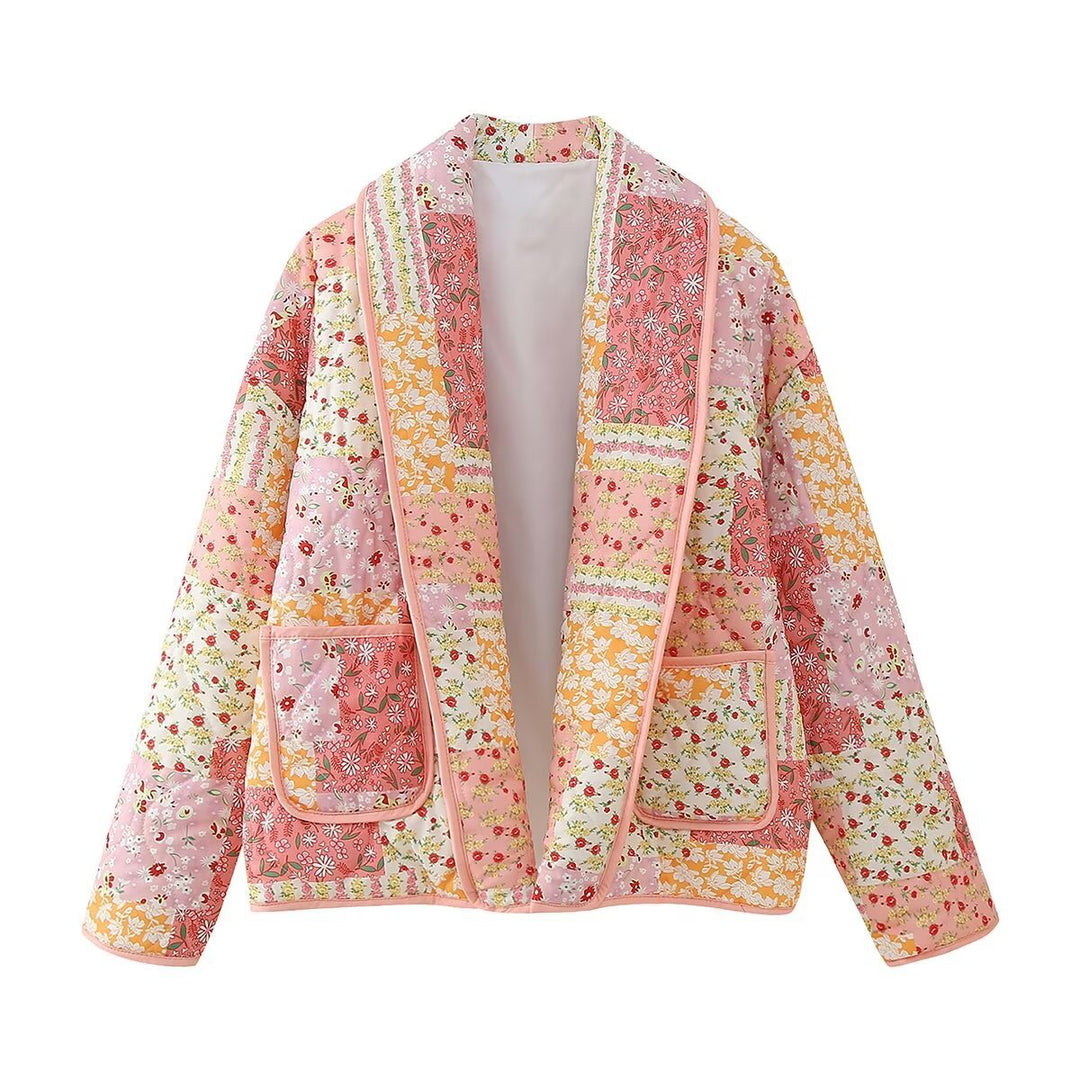 Women's non-quilted patchwork quilt jacket with lapel collar and patch pockets Mune Fashion