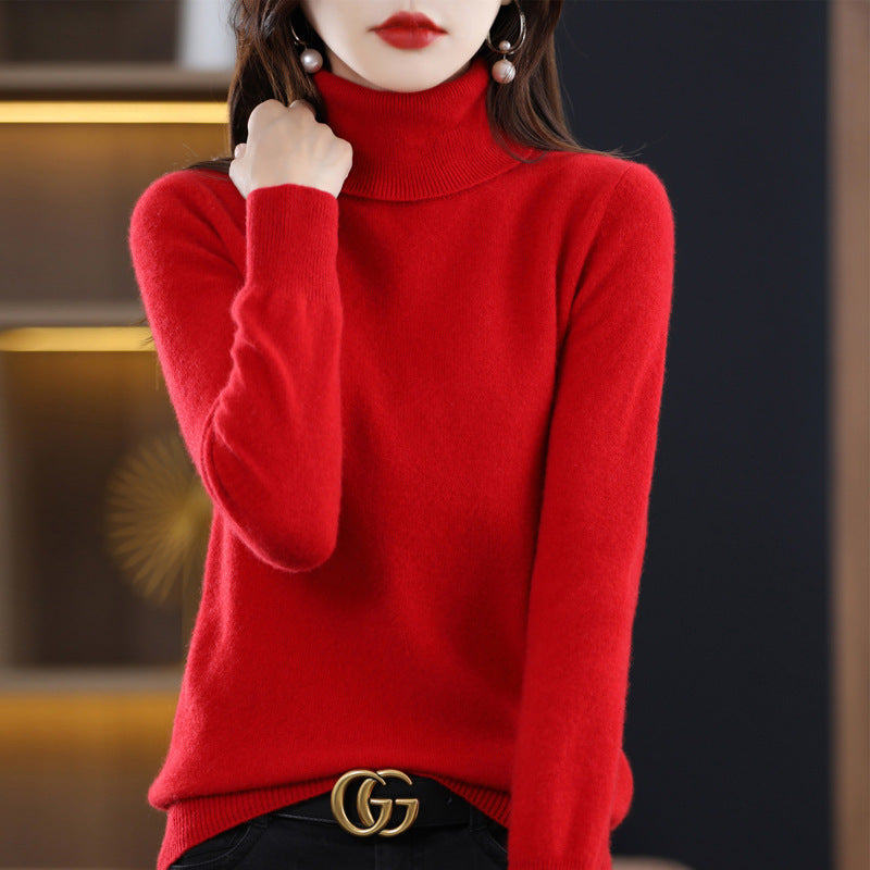 Women's Slim-Fit Turtleneck Sweater made of Cashmere-like Fine Knit with Soft Pile Mune Fashion