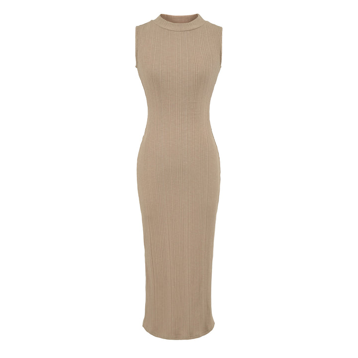 Women’s midi dress in rib knit, sleeveless slim-fit with stand-up collar Mune Fashion