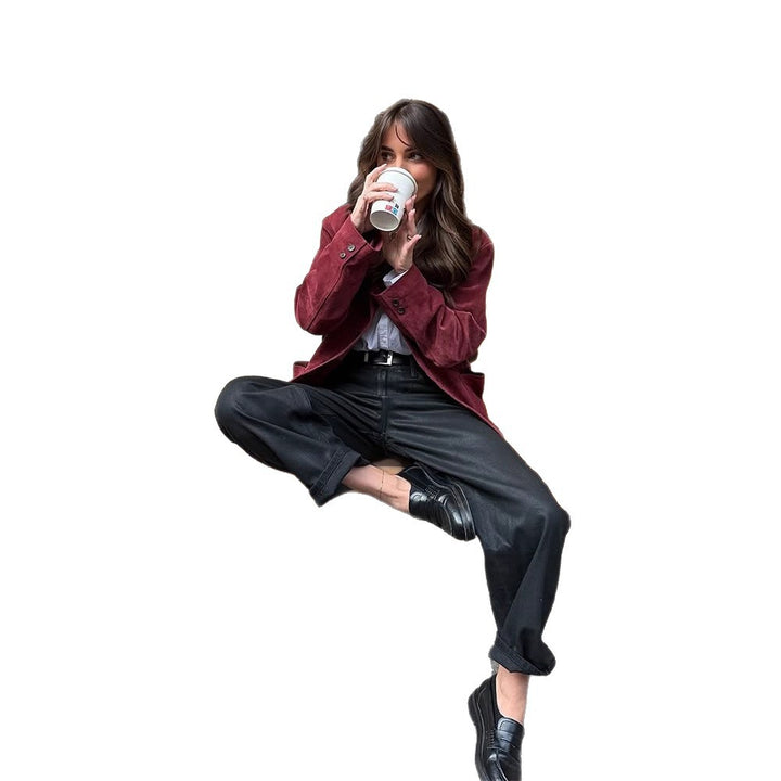 Women's suede blazer with a casual cropped fit and shirt collar Mune Fashion