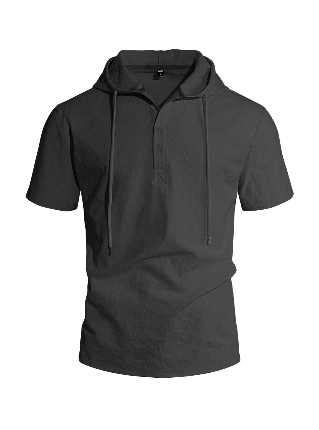 Men's short-sleeved hooded Henley made of slub cotton with concealed button placket and drawstring Mune Fashion