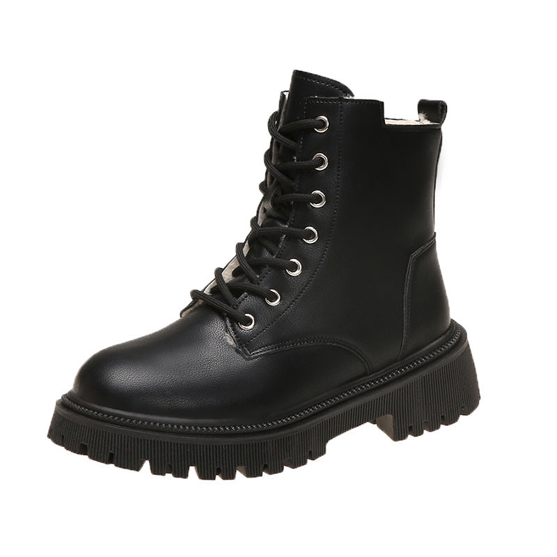Ladies Lined Lace-up Biker Boots with Thick Profil Sole Mune Fashion