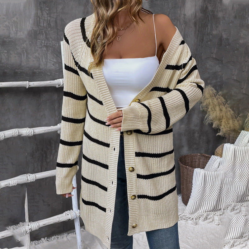 Women Casual Striped Knit Cardigan Mune Fashion
