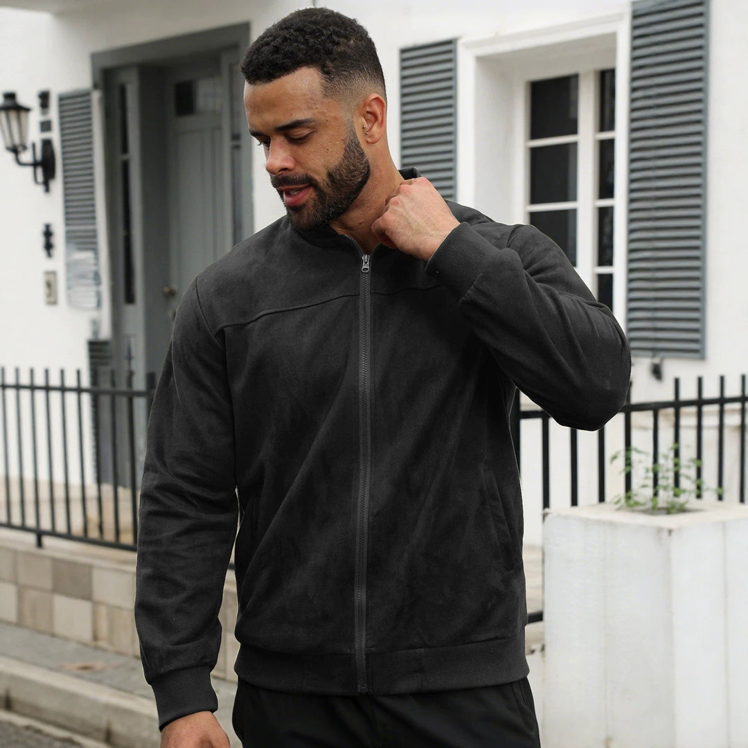 Men's Lightweight Bomber Jacket in Velour Look with Zipper and Ribbed Cuffs Mune Fashion