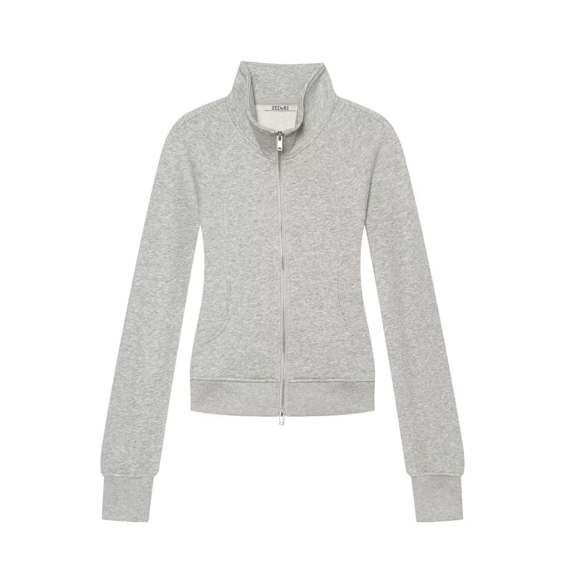 Women's Tailored Sweatshirt Cardigan with Full Zip, Stand Collar and Raglan Sleeves Drune