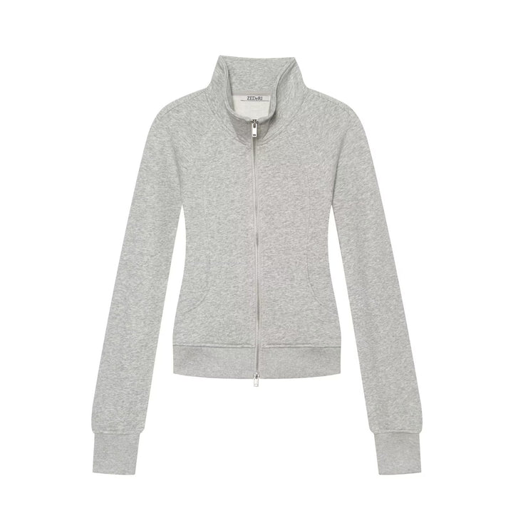 Women's Tailored Sweatshirt Cardigan with Full Zip, Stand Collar and Raglan Sleeves Drune