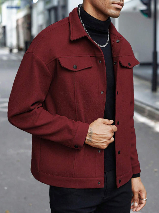Men's wool look overshirt jacket in shacket style with chest pockets and button placket Mune Fashion