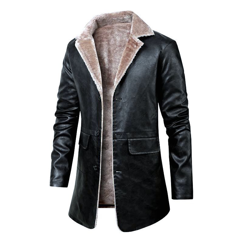 Men's Elegant Leather Jacket with Warm Lining Mune Fashion