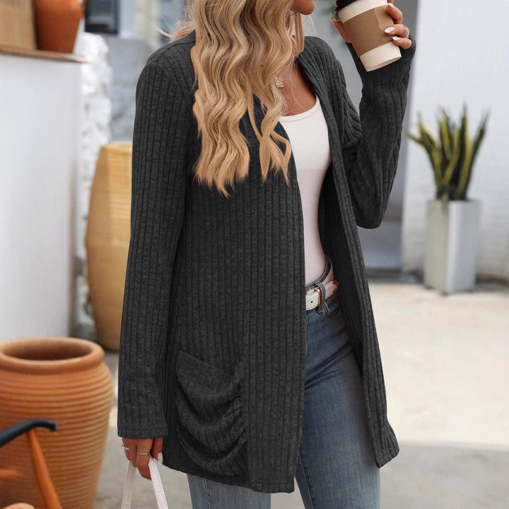 Women's ribbed long cardigan with raw edges, pockets, and relaxed fit Mune Fashion